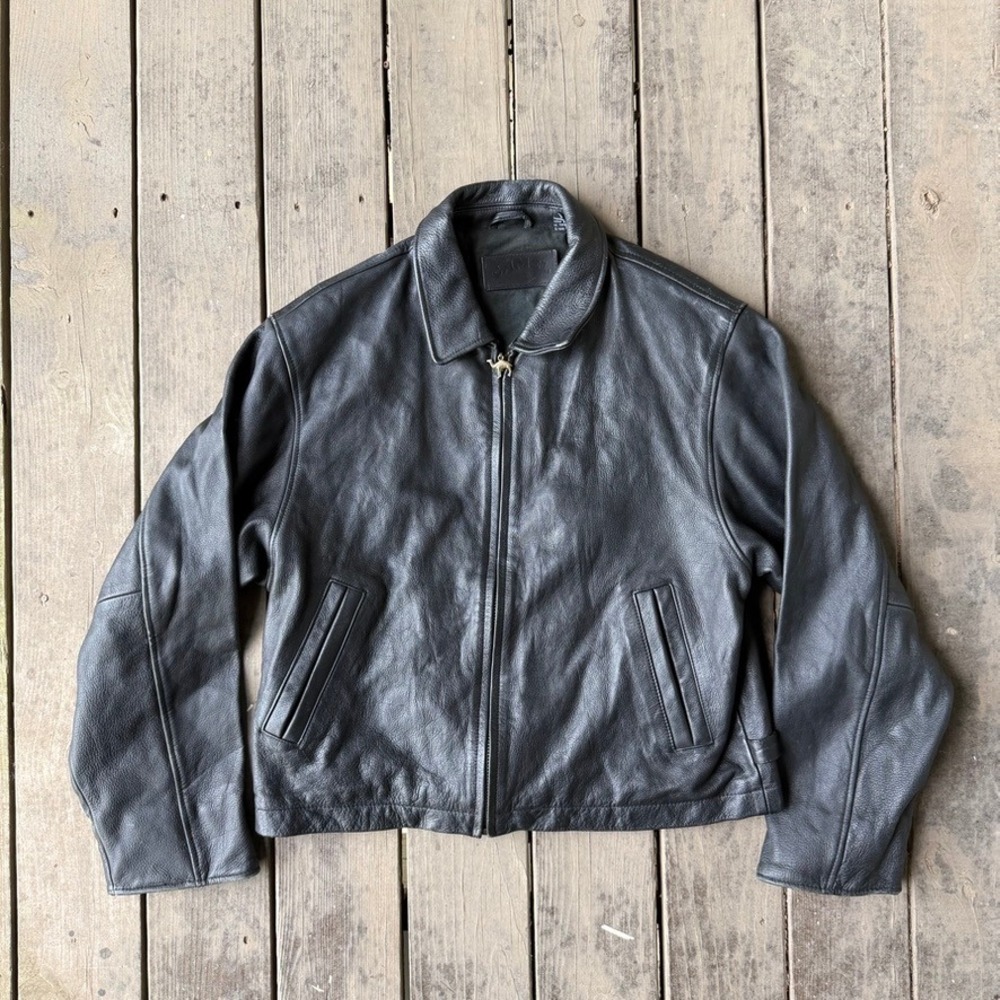 Camel Vintage Black Pebbled Leather Zip Up Bomber Jacket Mens XL Joe Camel